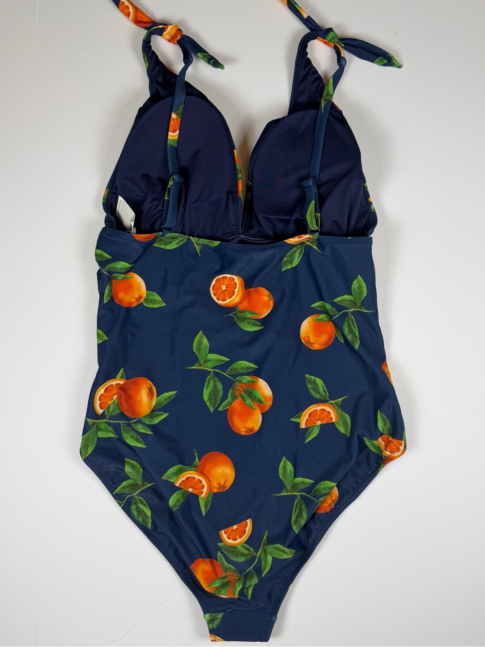 Old Navy Orange Fruit Print One Piece Swimsuit Blue Halter XL NWT - Picture 3 of 9